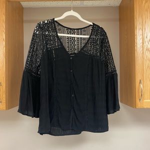 Black Bell Sleeve Detailed Blouse